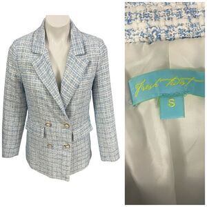 Fresh Twist Blazer Coat Womens Small Blue Jacket Old Money Tweed Work Office